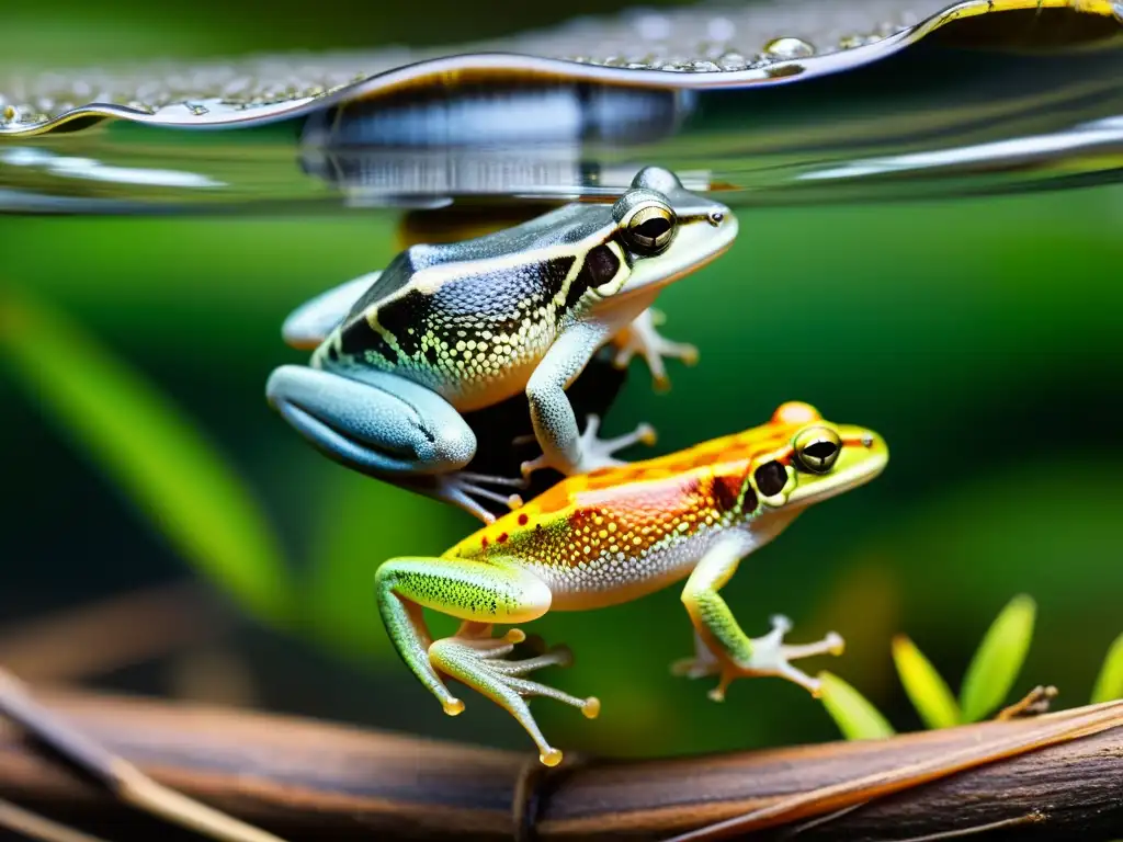 Grupo de anfibios semiacuáticos en su hábitat natural, mostrando sus características físicas y comportamiento