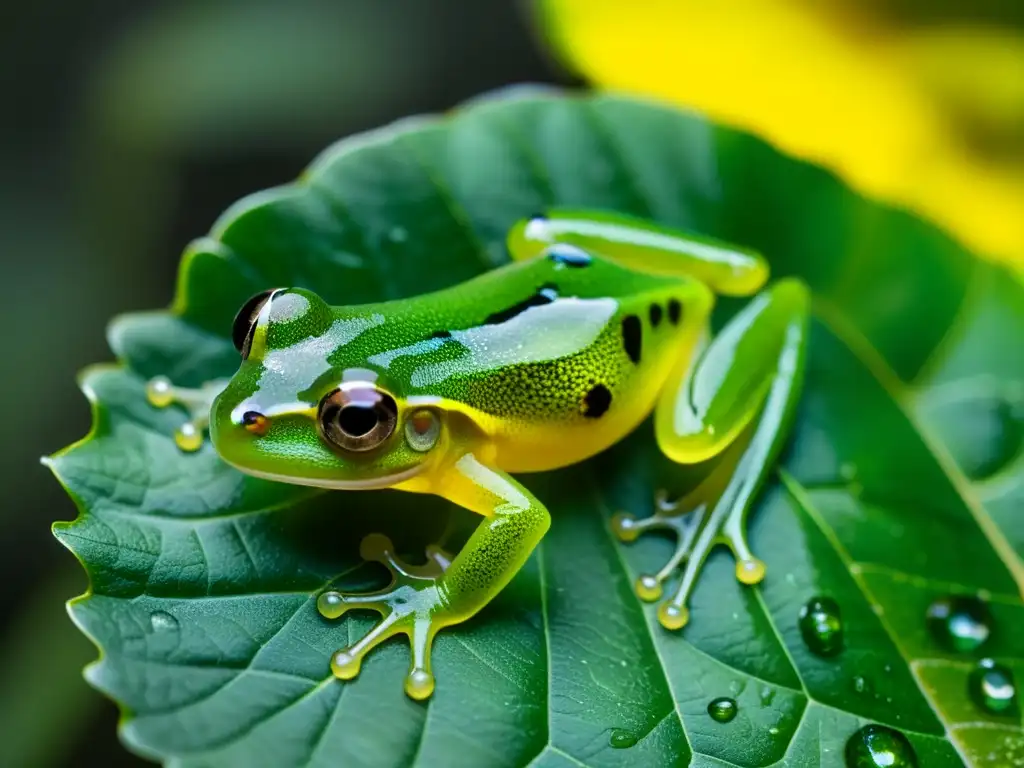 Un grupo de ranas de vidrio en una hoja en la selva amazónica, mostrando su fisiología única y comportamientos extraños anfibios significado