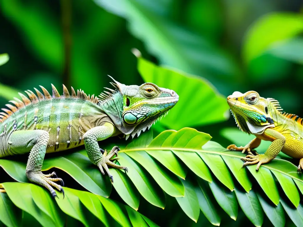 Reptiles herbívoros en su hábitat natural Un grupo de reptiles herbívoros se alimenta pacíficamente de vegetación exuberante en su hábitat natural