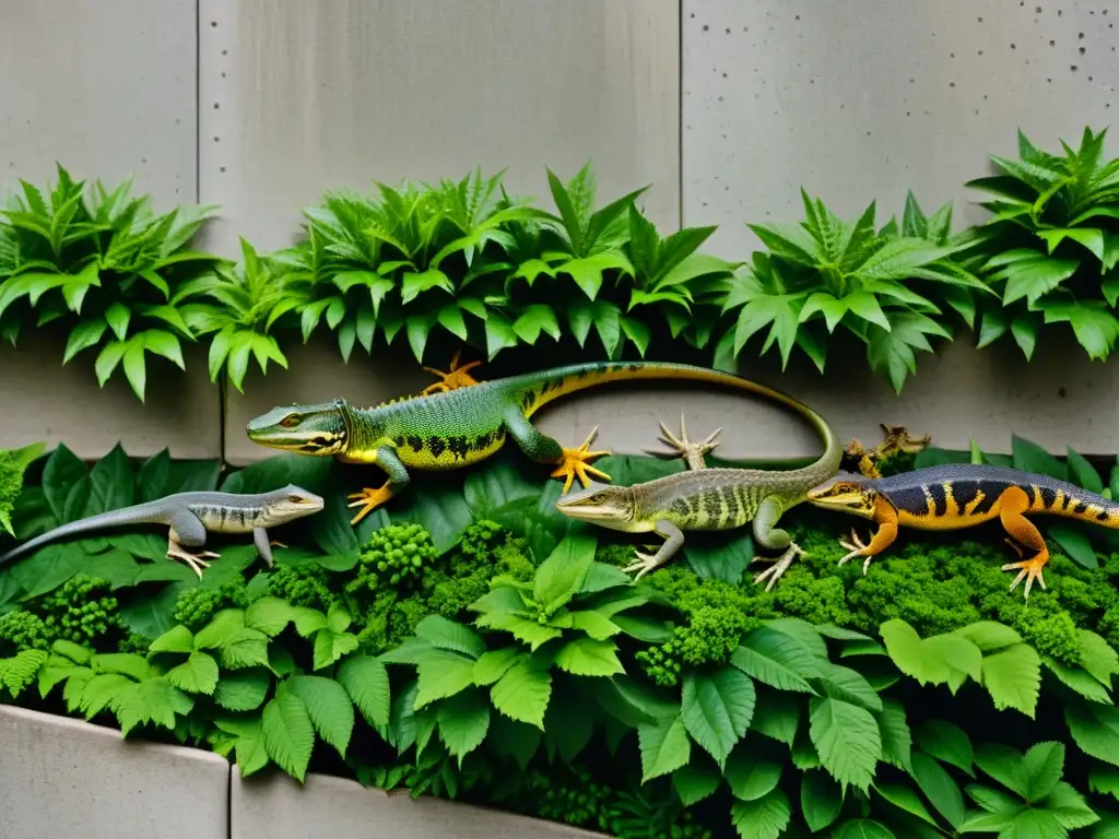 Un grupo de reptiles urbanos se camufla entre el concreto y la vegetación de un parque de la ciudad