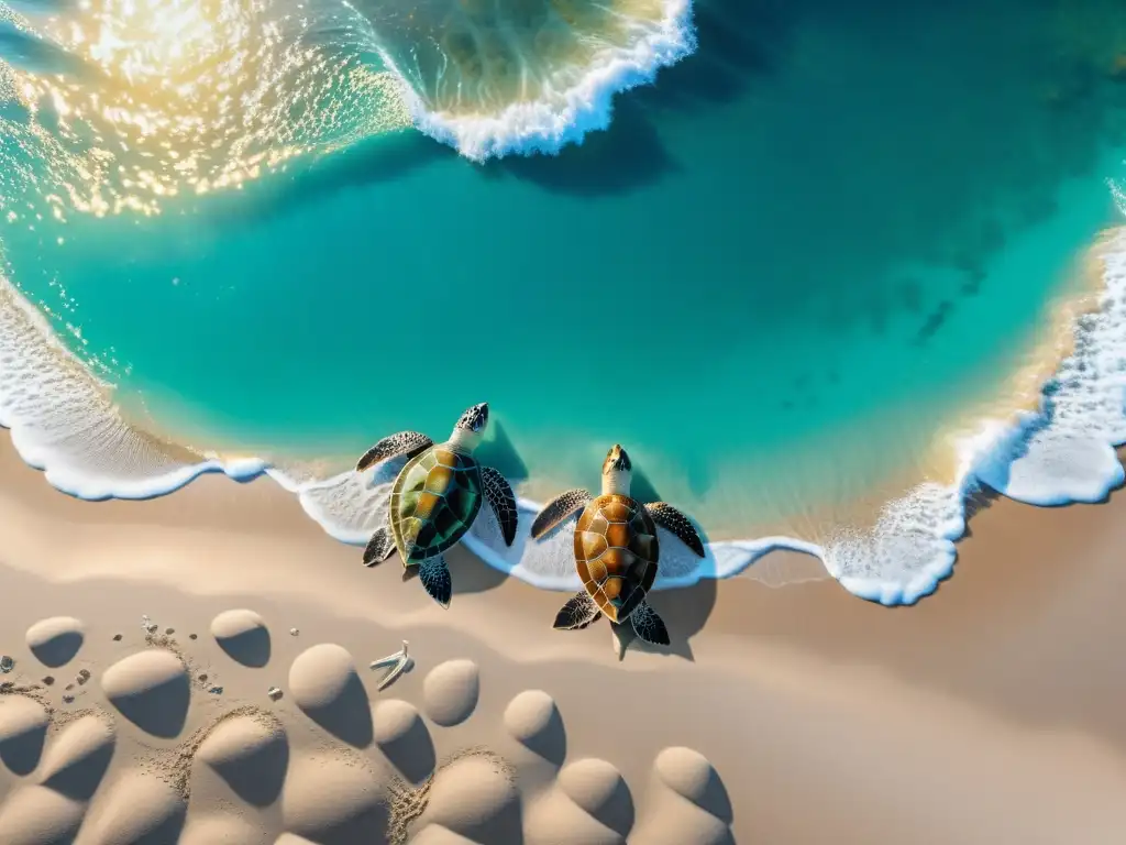 Grupo de tortugas marinas anidando en playa bajo luna llena, indicando su importancia como indicadores ambientales