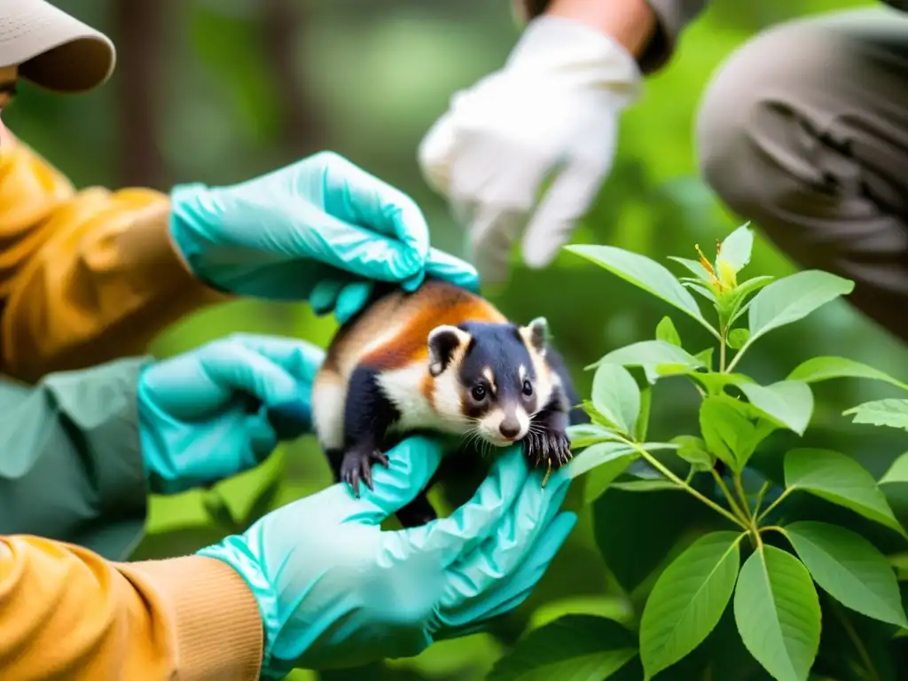 Un grupo de voluntarios libera con cuidado especies en peligro en su hábitat natural, supervisados por científicos