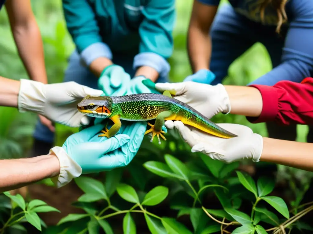 Un grupo de voluntarios realiza la reintroducción de especies en su hábitat natural, guiados por un biólogo