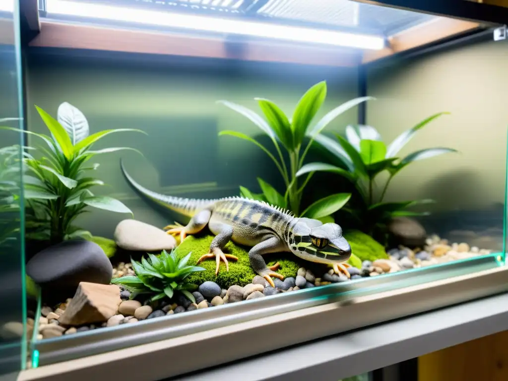 Un hábitat para reptiles fortificado, con detalles naturales y seguridad, previniendo cualquier escape