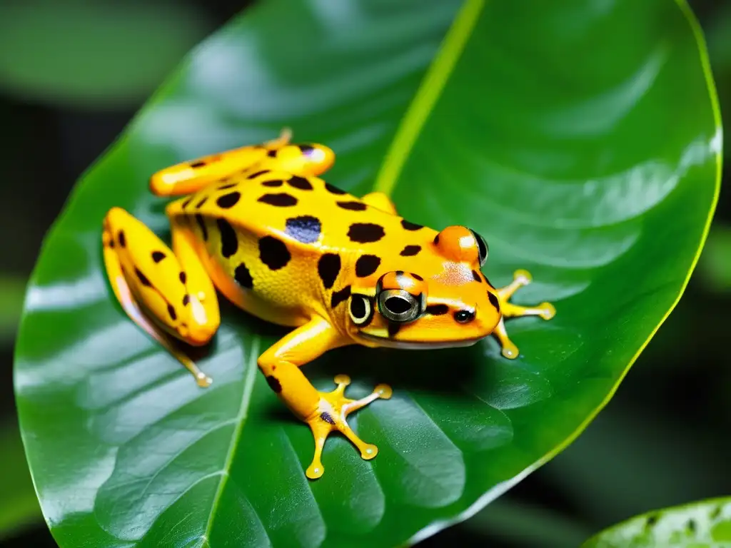 Una hermosa rana dorada panameña en su hábitat natural, resaltando la belleza única de esta especie menos conocida