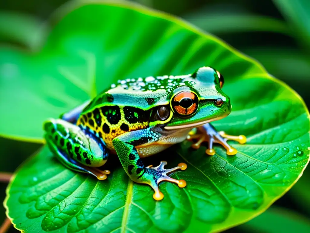 'Una hermosa rana arcoíris en su hábitat natural en la selva lluviosa