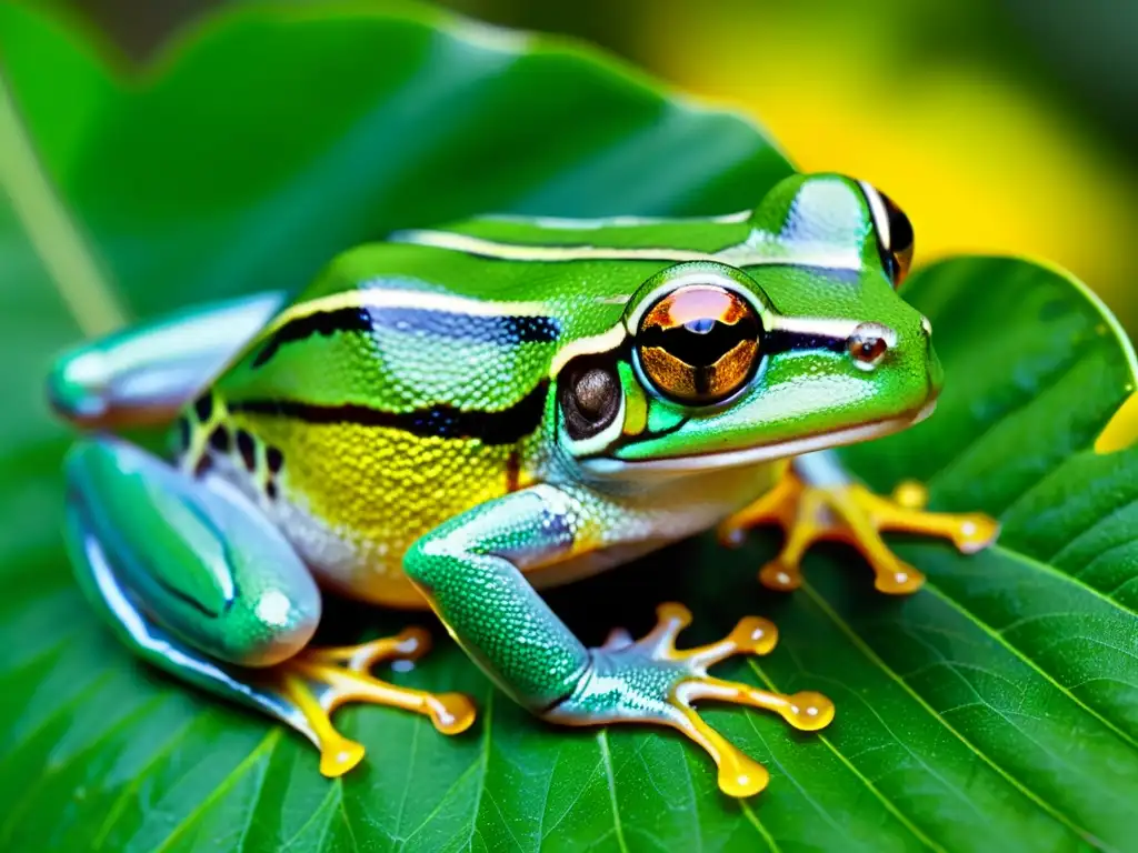 Una hermosa rana verde en su hábitat natural, potencial medicina anfibios descubrimientos