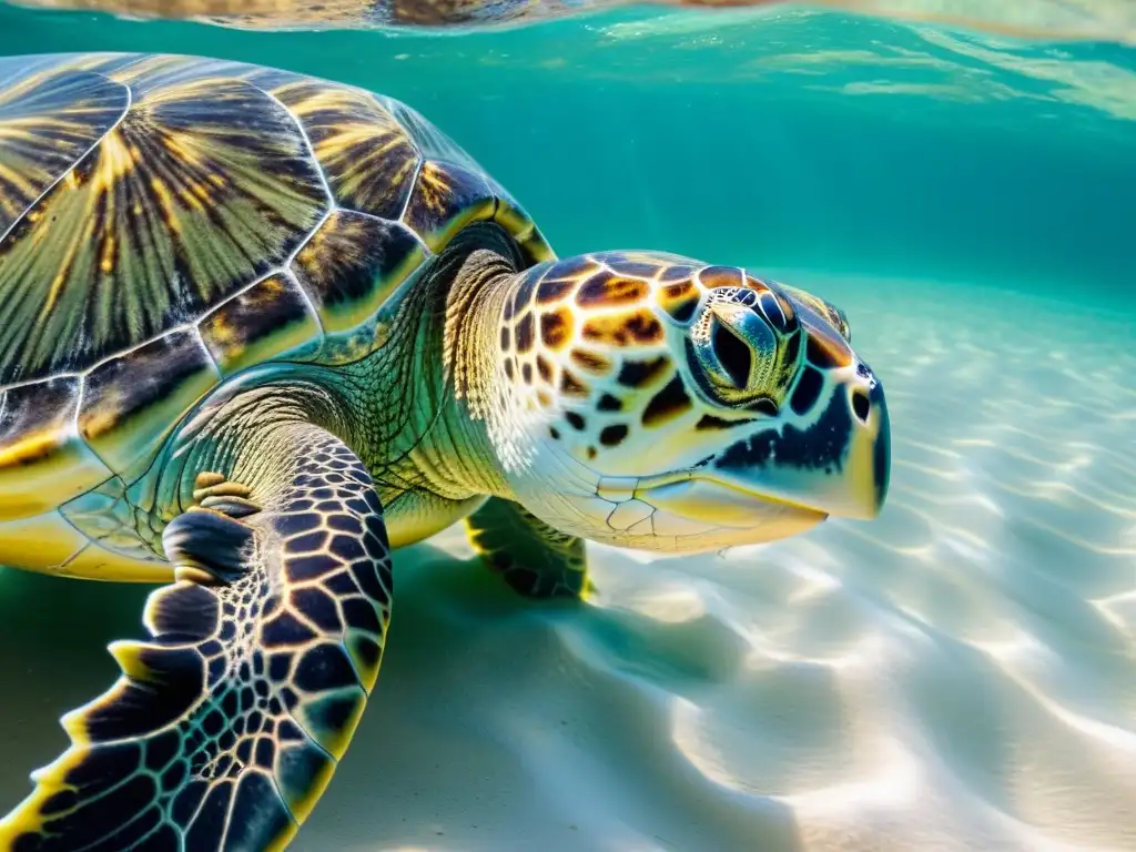 Hermosa tortuga de espalda plana emerge del agua en una playa prístina