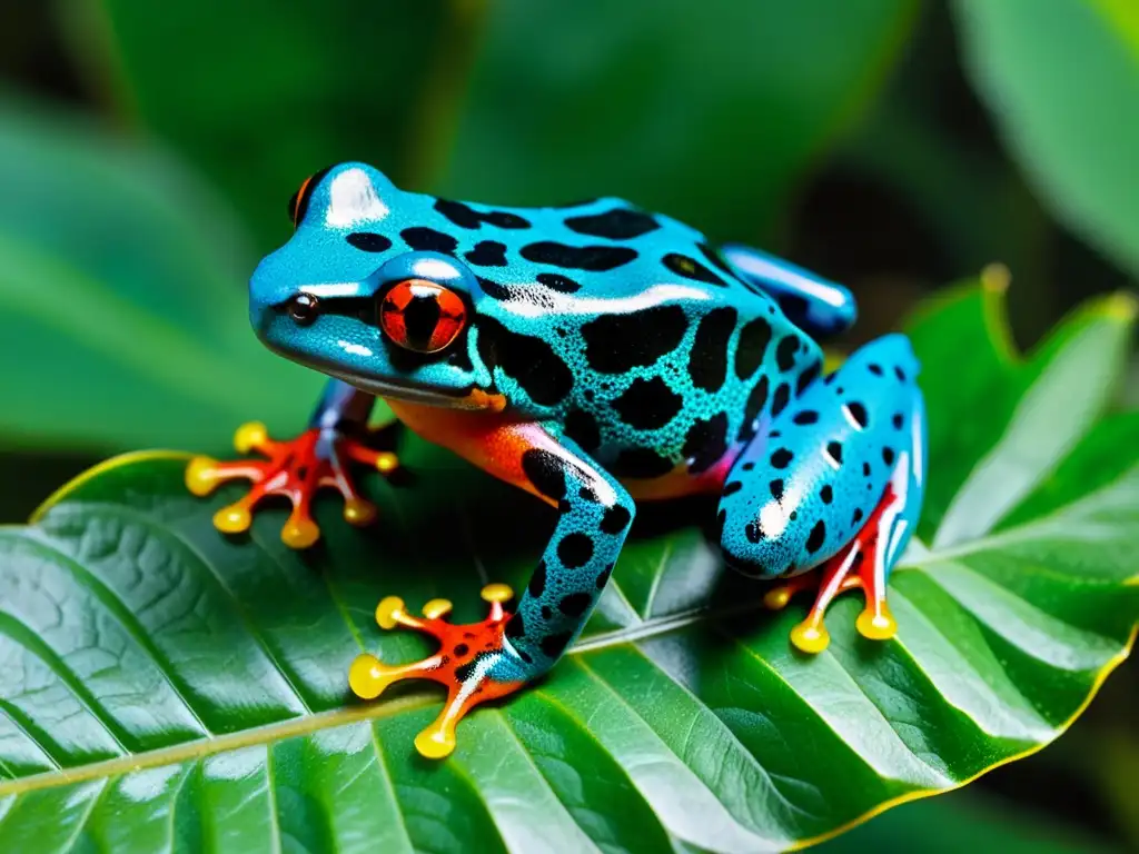 Un hermoso dardo venenoso en una hoja de la selva tropical