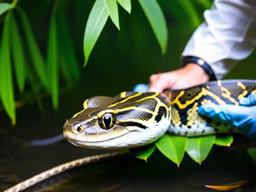 Un herpetólogo capturando una especie invasora, destacando el papel crucial de los herpetólogos en combatir especies invasoras en su hábitat natural