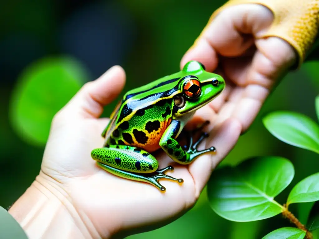 Herpetólogo descubre nueva especie de rana en la selva tropical, mostrando sus colores y patrones