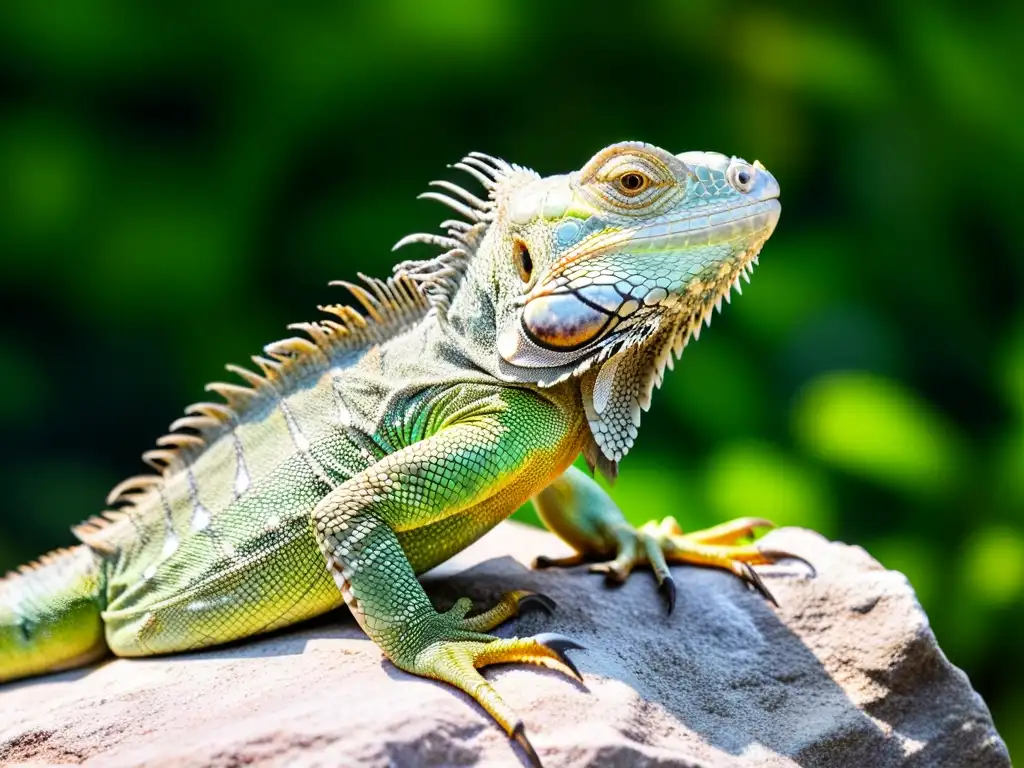 Una iguana exótica en una isla remota, detallada y salvaje, con un impacto ecológico en su hábitat natural