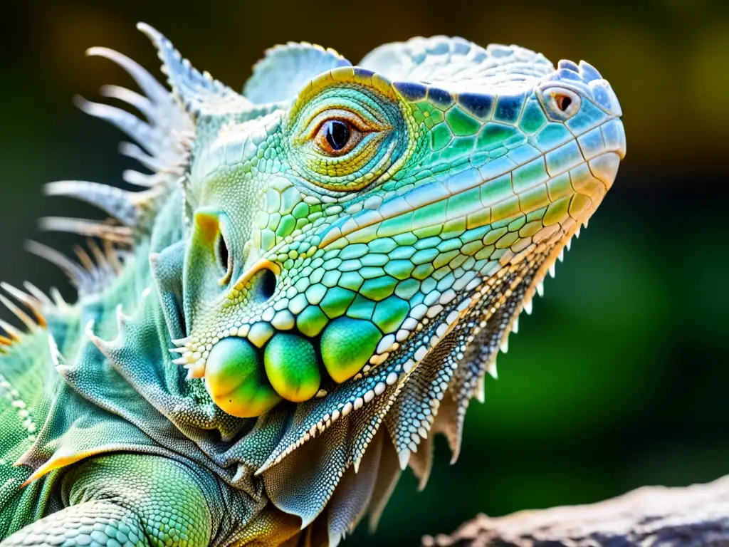 Una iguana descansando con los ojos cerrados y las fosas nasales ligeramente abiertas, revelando sus signos infecciones respiratorias iguanas en detalle