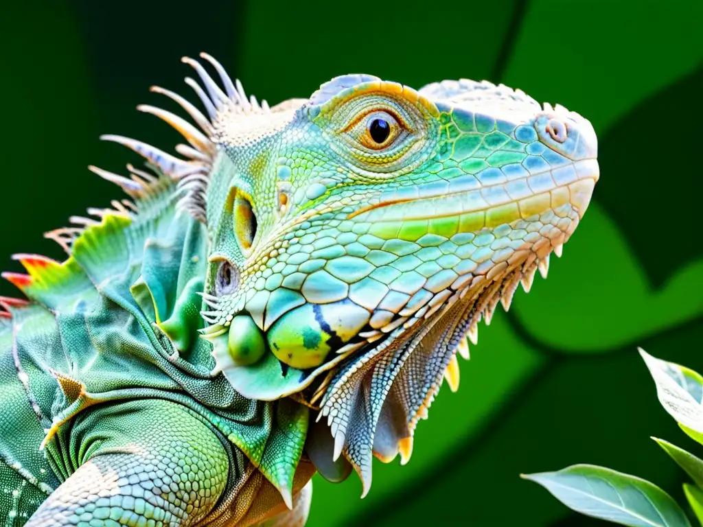 Una iguana verde cautiva adapta dieta reptil cautiverio, disfrutando de vegetales frescos