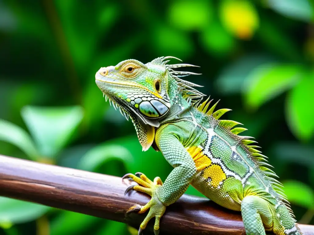 'Una iguana verde detallada en un bosque tropical exuberante