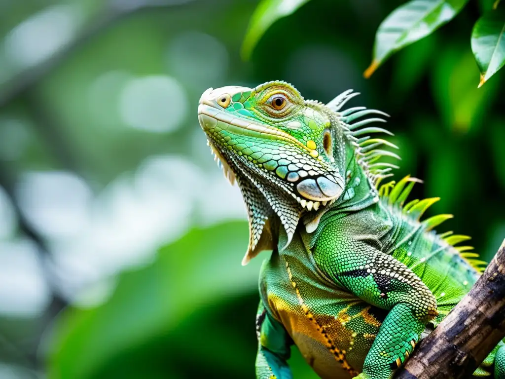 Una iguana verde se aferra a una rama durante un huracán, mostrando la tenacidad de los reptiles para sobrevivir tormentas y huracanes