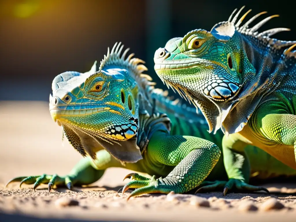 Dos iguanas macho luchan por la dominancia en la reproducción reptiliana, mostrando fuerza y agresión en un dramático enfrentamiento