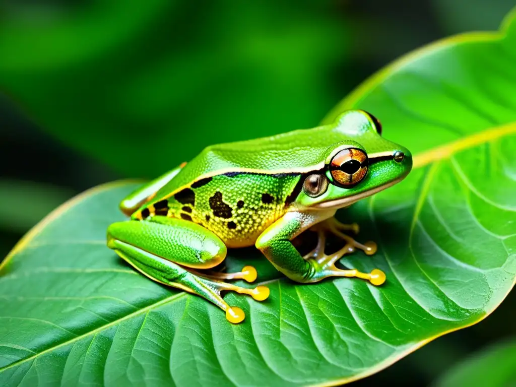 Imagen de un ágil árbol con rana en selva húmeda