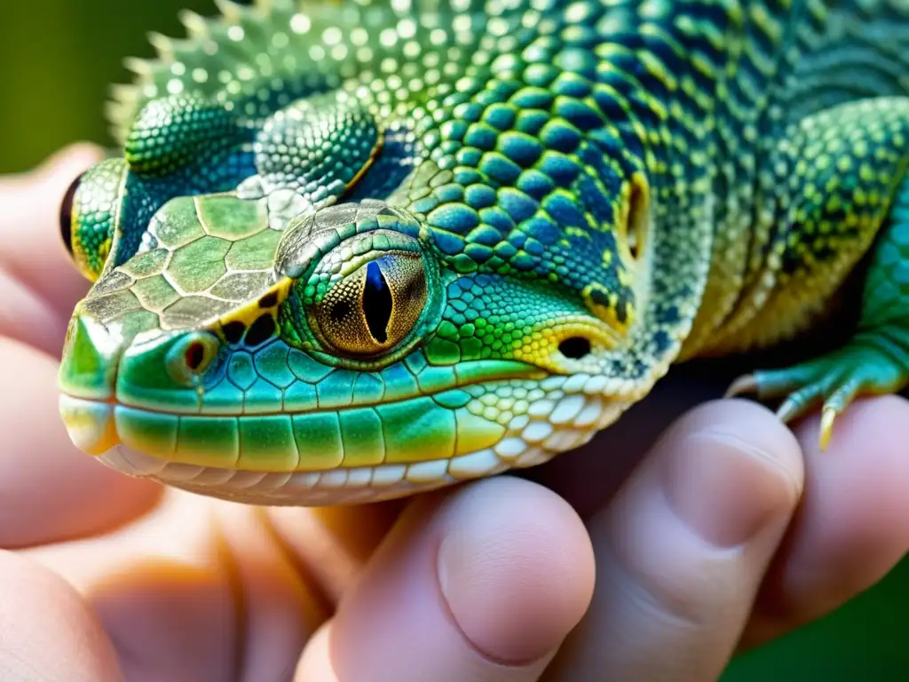 Imagen de alto detalle de una pata hinchada de reptil sostenida por una mano con guante, destacando la urgencia del tratamiento del edema en reptiles