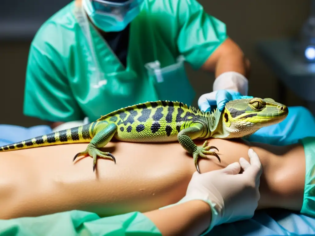 Imagen de alta resolución de una amputación en reptiles, mostrando la precisión del veterinario en el procedimiento