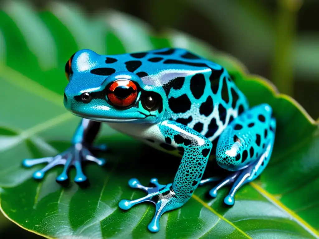 Imagen asombrosa de una rana dardo venenosa en un salto, en su hábitat natural, mostrando su piel iridiscente