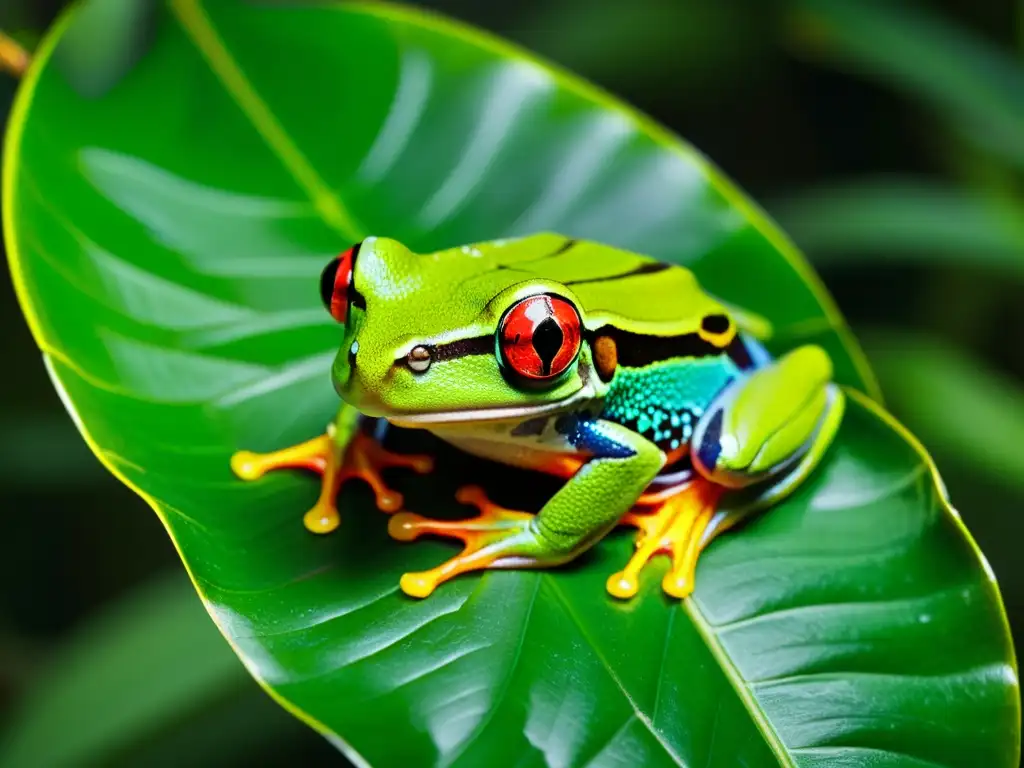 Imagen de alta resolución de una colorida rana de ojos rojos en su hábitat natural