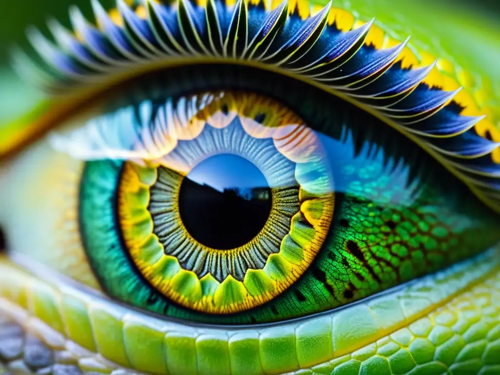 Una imagen detallada de un ojo de reptil con patrones intrincados en el iris