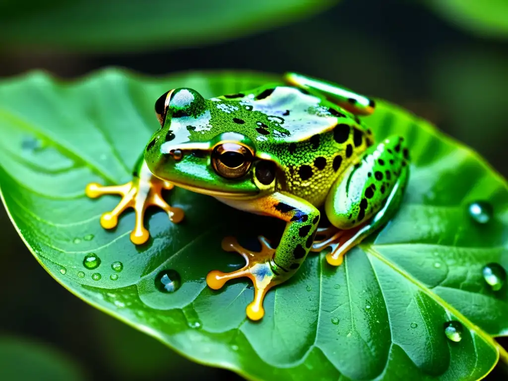 Imagen detallada de una rana con chytridiomycosis en su piel, en su hábitat natural húmedo