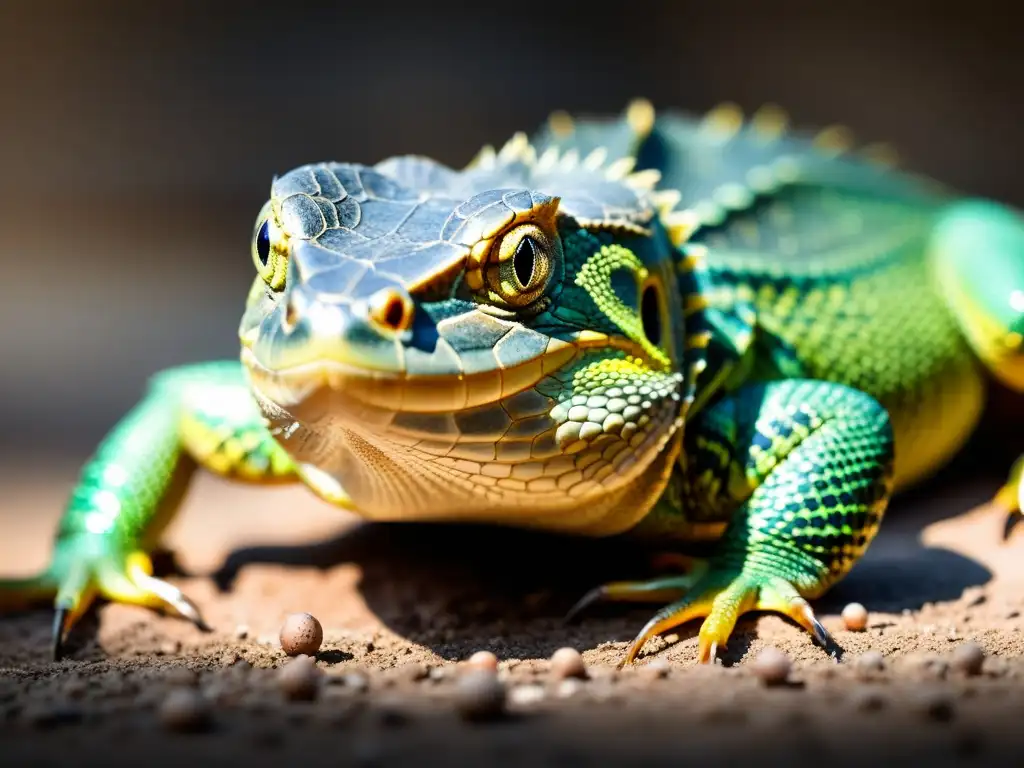 Una imagen detallada de un reptil en angustia al intentar poner huevos, destacando su expresión y lenguaje corporal