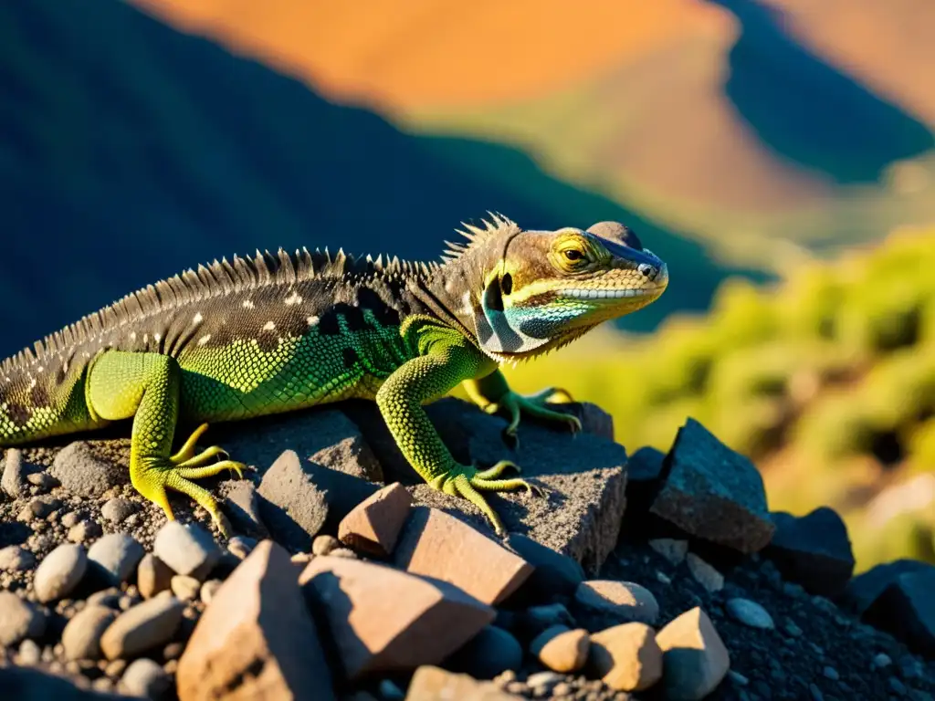 El Hierro giant lizard: lucha por la supervivencia Una imagen detallada de un reptil vulnerable, como el lagarto gigante de El Hierro, camuflado en un terreno rocoso