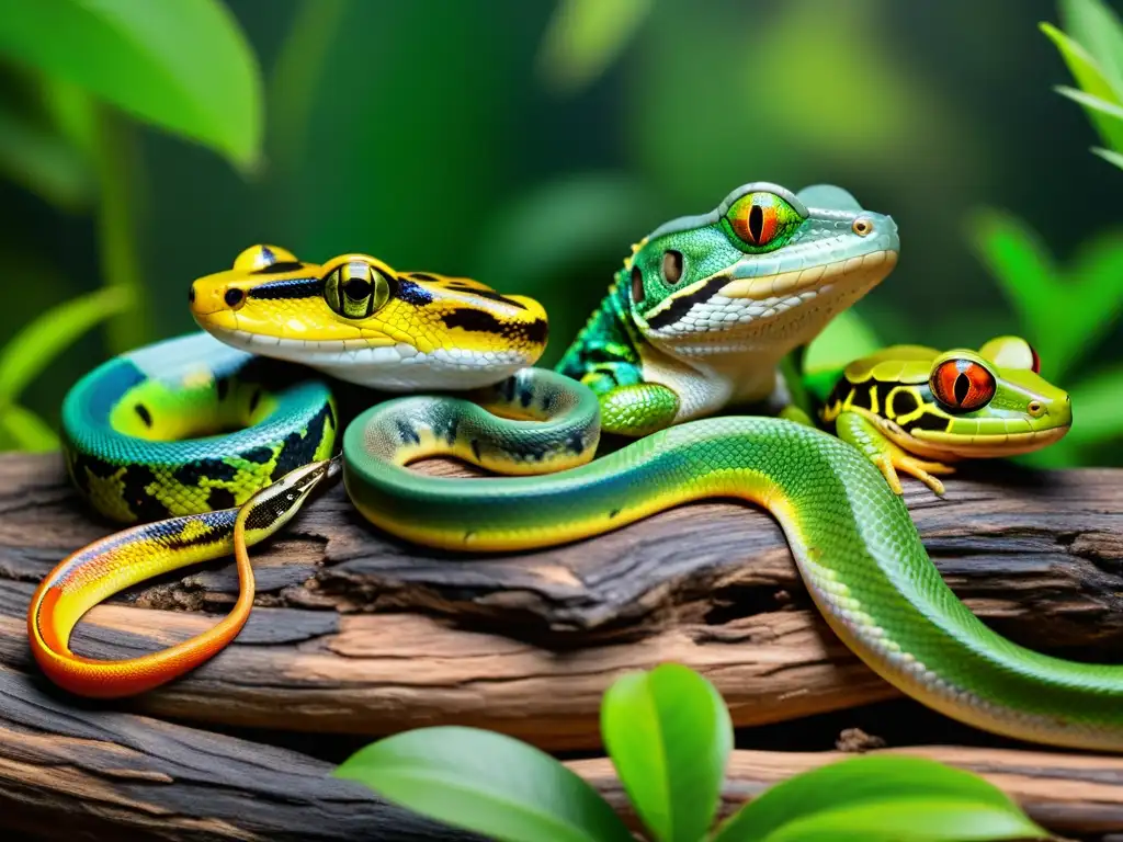 Una imagen detallada muestra reptiles y anfibios en su hábitat natural, destacando la importancia de la educación ambiental para su conservación