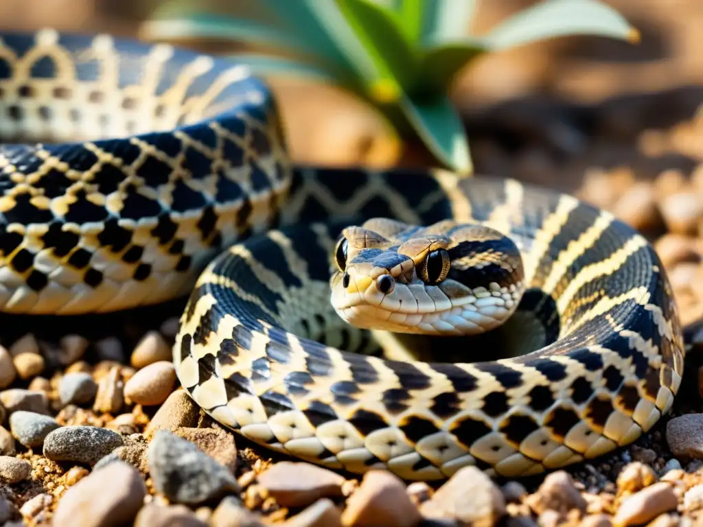 Imagen detallada de una serpiente en hábitat árido, representando la pérdida de biodiversidad en hábitats de reptiles en peligro