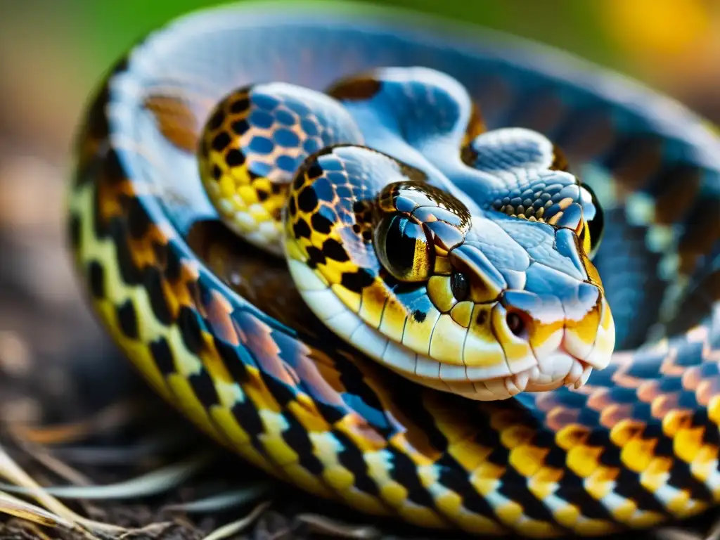 Imagen detallada de una serpiente con la lengua bifurcada, textura de escamas y mirada cautivadora