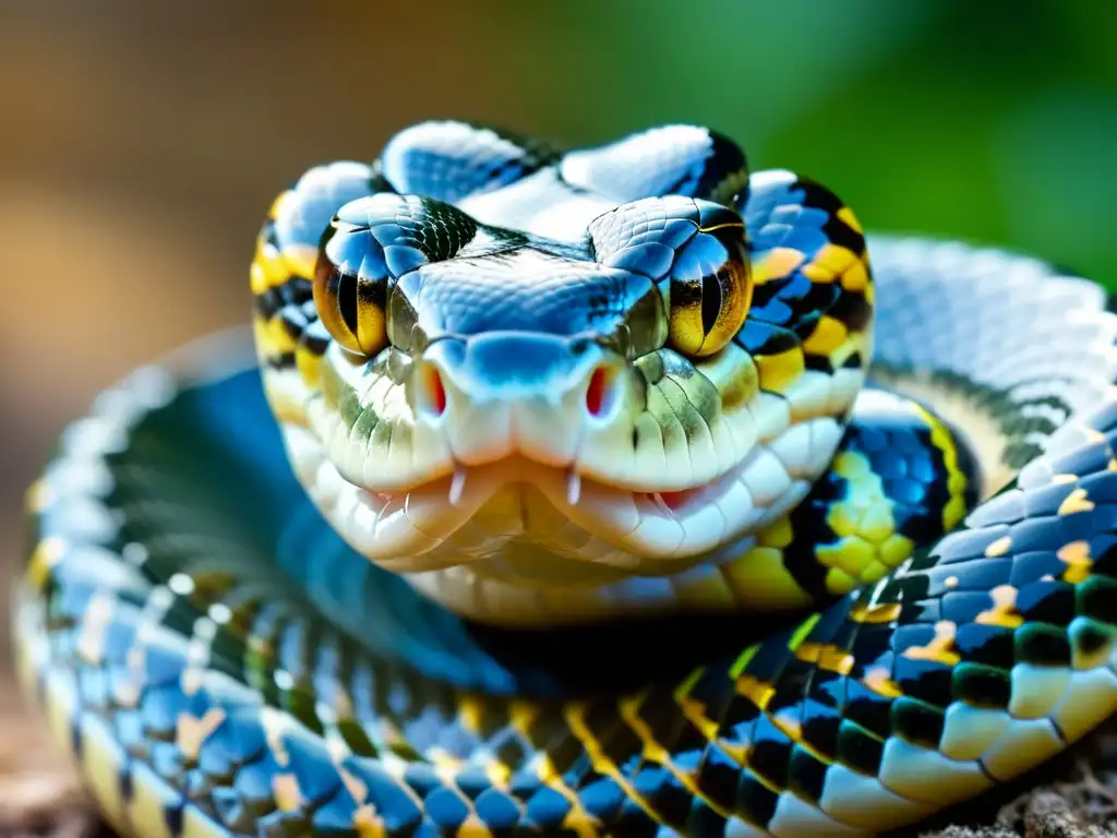 Una imagen detallada de una serpiente con la lengua bífida probando el aire, destacando las escamas y la delicadeza de la lengua