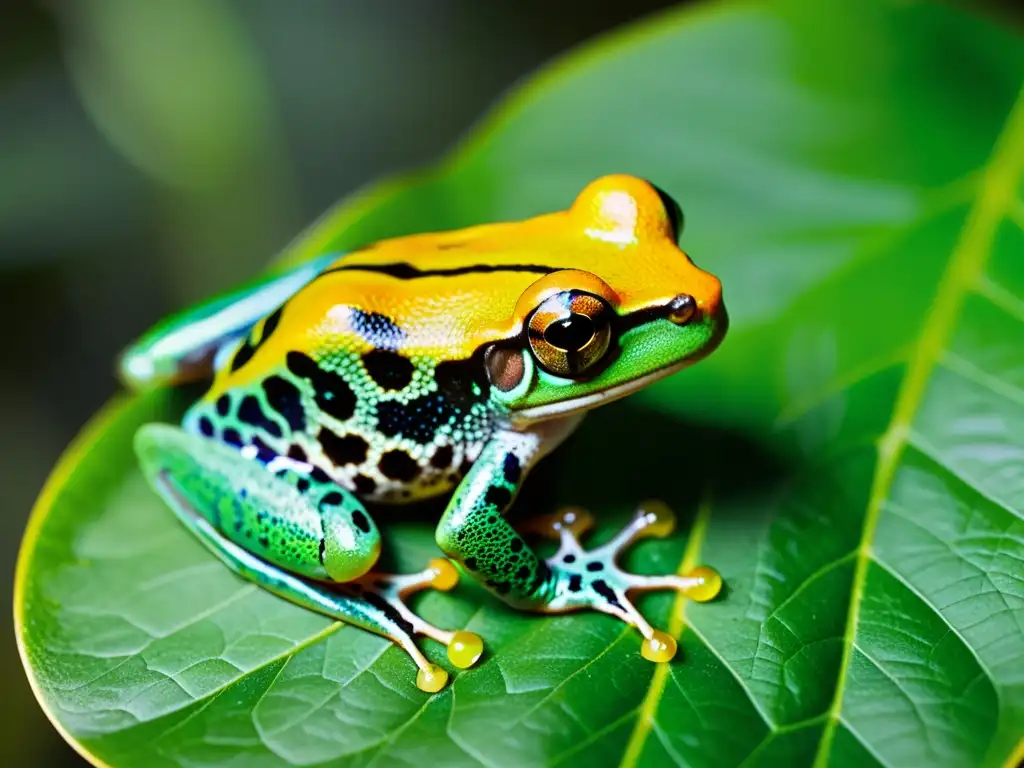 Imagen detallada de una vibrante rana arbórea verde en la selva