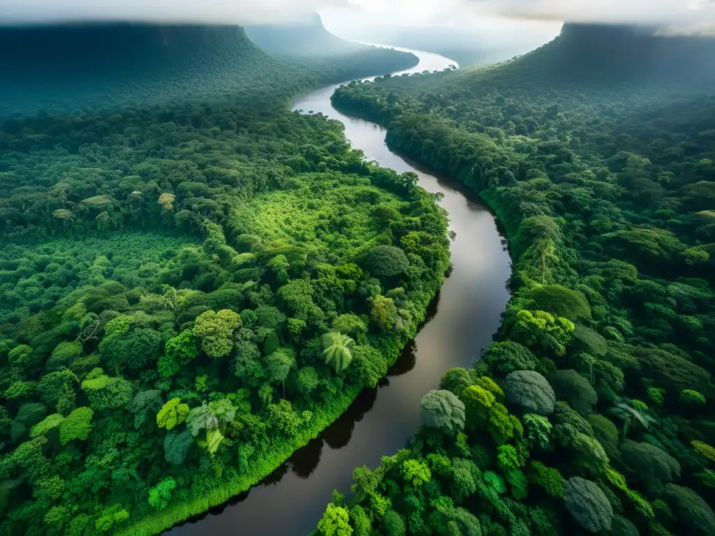 Imagen 8k de la exuberante selva del Congo con luz solar filtrándose entre el dosel, creando una atmósfera misteriosa