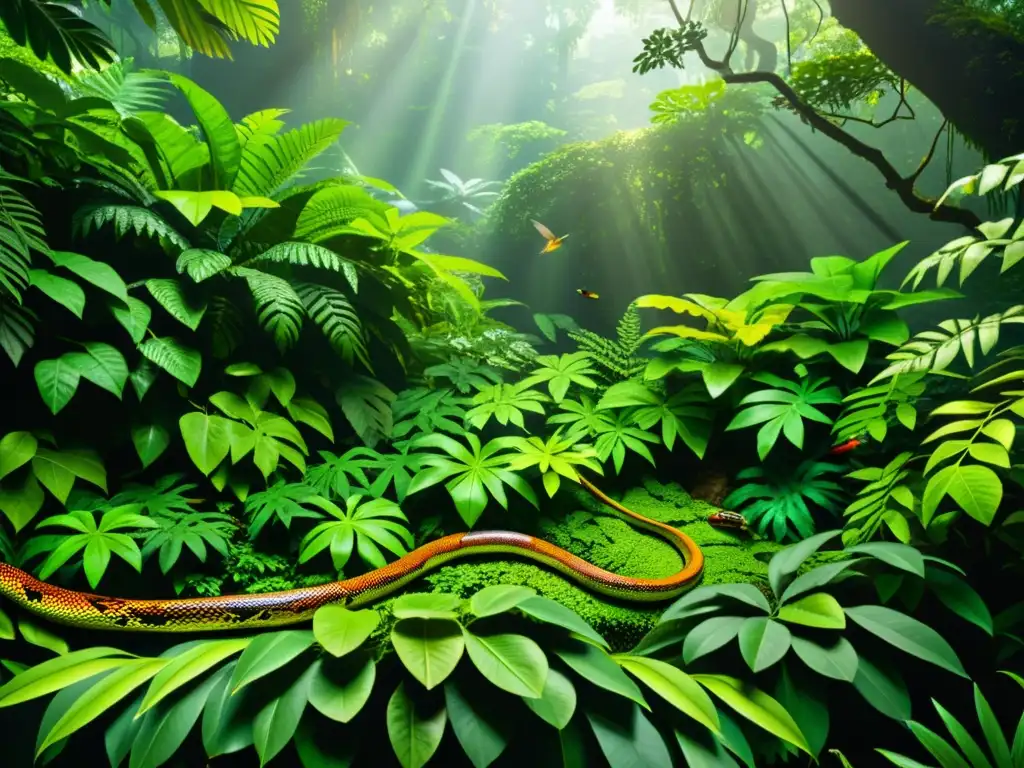 Imagen de una exuberante selva tropical, hogar de reptiles y anfibios en su evolución genética