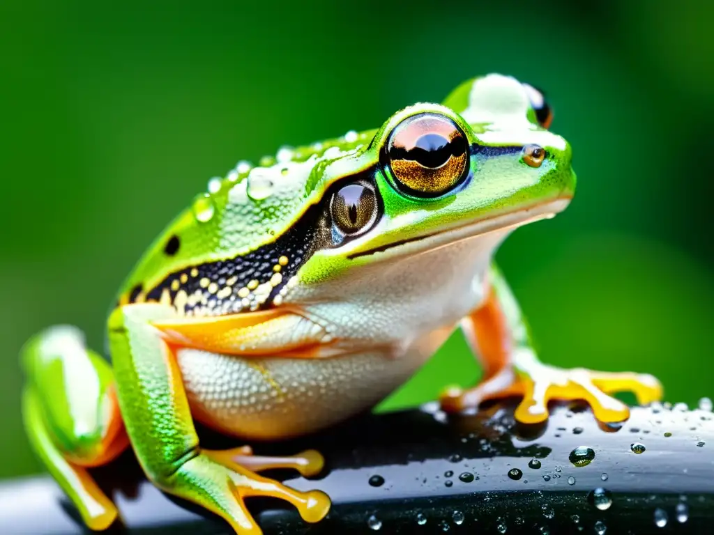 Imagen impactante de un ágil y vital anfibio saltando en pleno aire, capturando la acción y la vida de los anfibios en un entorno natural exuberante