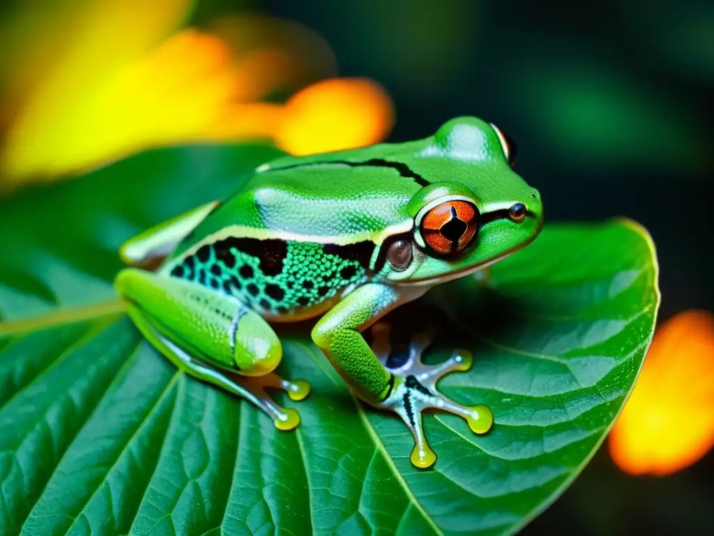 Imagen impactante de un árbol bioluminiscente con una rana verde nocturna