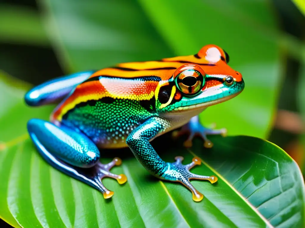 Imagen impactante de un exótico anfibio en su hábitat natural, reflejando la guía alimentación anfibios exóticos con colores y detalles asombrosos