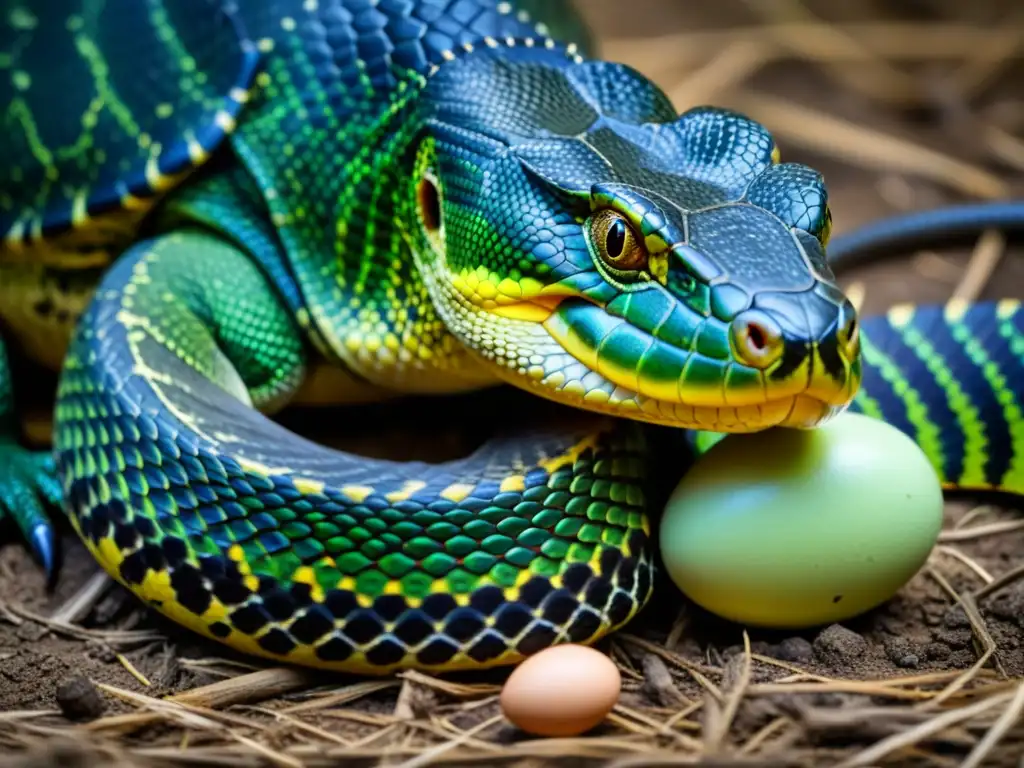 Imagen impactante de una hembra reptil poniendo huevos, destacando la asombrosa partenogénesis en reptiles