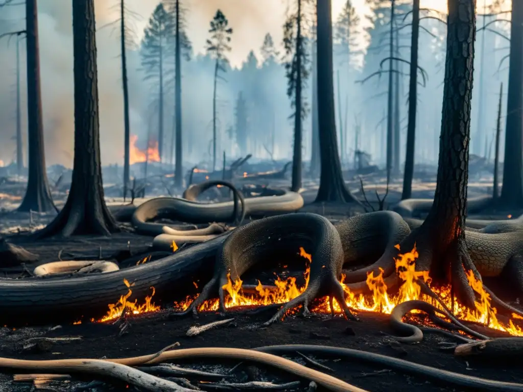 Imagen impactante del impacto de incendios forestales en la fauna reptiles, mostrando su resiliencia en un entorno desafiante