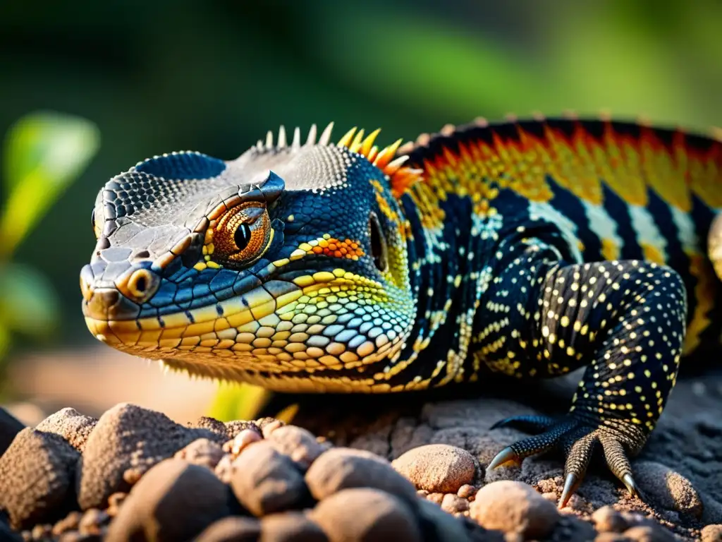 Imagen impactante de un lagarto venenoso en su hábitat natural, evocando peligro y misterio