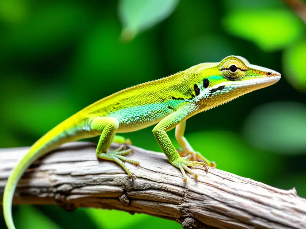 Imagen impactante de un lagarto anolis verde en su hábitat natural