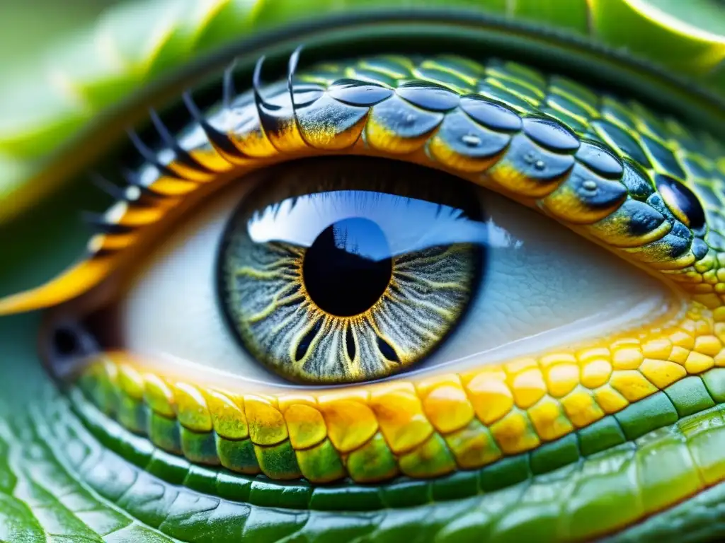 Ojo de reptil enfermo: detalle impactante Imagen impactante de un ojo de reptil mostrando signos de enfermedad, como decoloración y hinchazón
