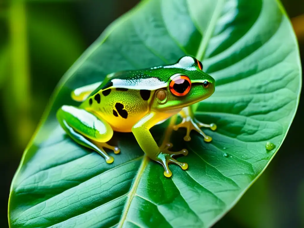 Imagen impactante de una rana de cristal en la selva tropical