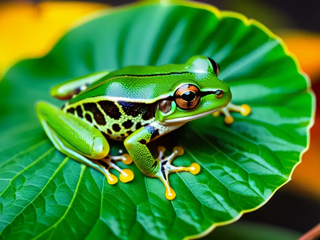 Una imagen impactante de una rana arbórea verde con una piel detallada y ojos expresivos