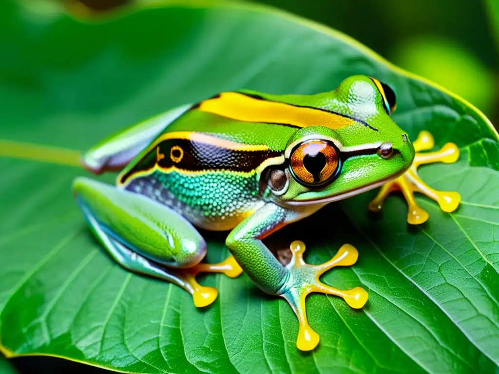 Imagen impactante de una rana arbórea verde en la selva