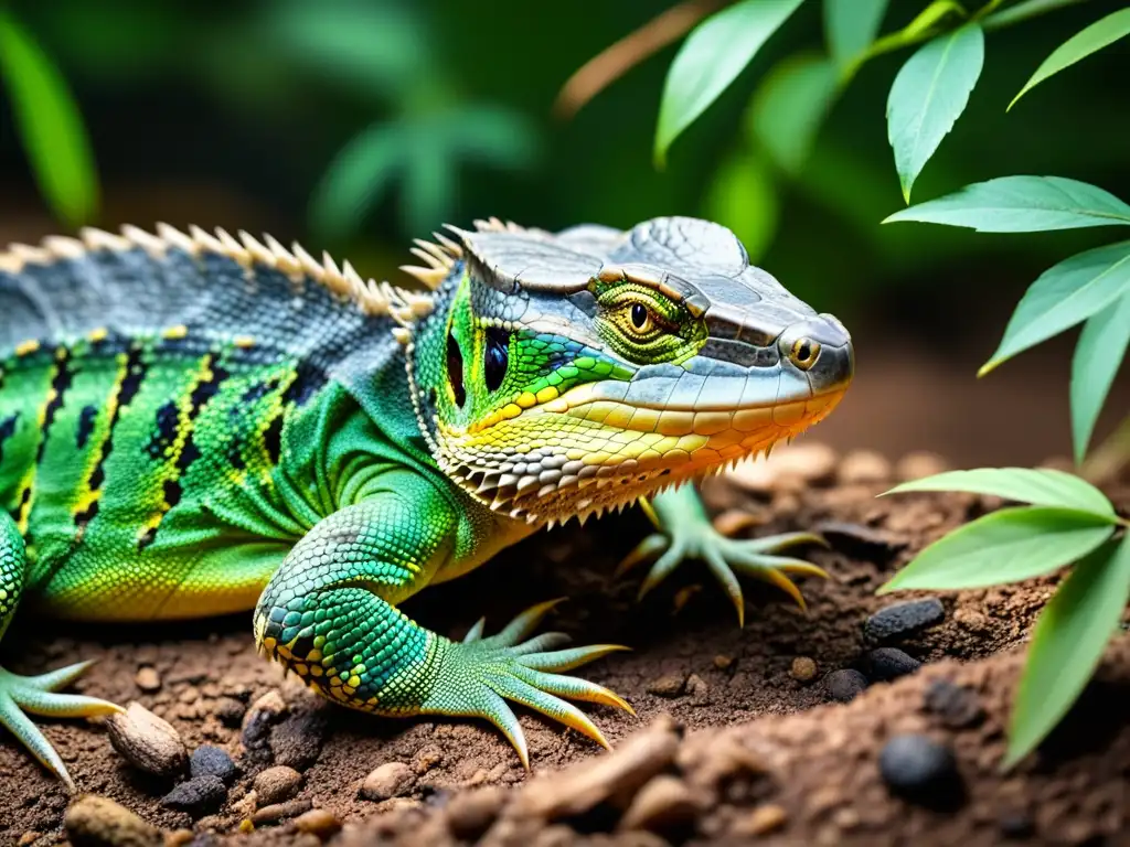 Imagen impactante de la reintroducción de especies invasoras de reptiles y su impacto en el hábitat natural, con una especie nativa luchando por sobrevivir