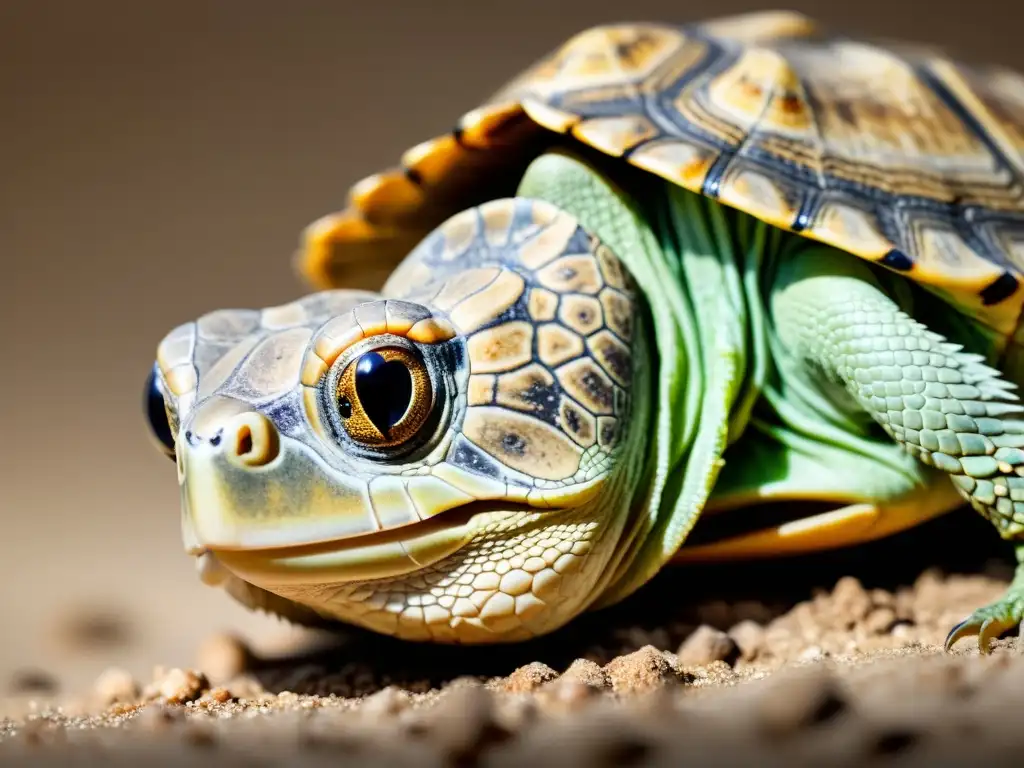 Imagen impactante de reptil desnutrido, con ojos hundidos y piel reseca